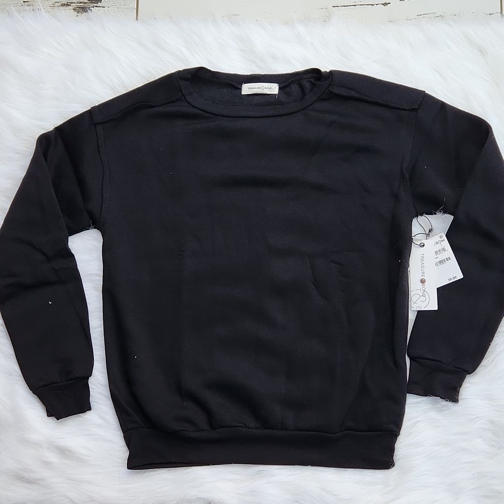 Treasure & Bond -804 Nordstrom Raw Hem black pullover sweatshirt NWT - XS - Picture 2 of 7